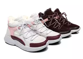 EVERAU Sheepskin Lace-Up Sneakers Women Pink Jelly