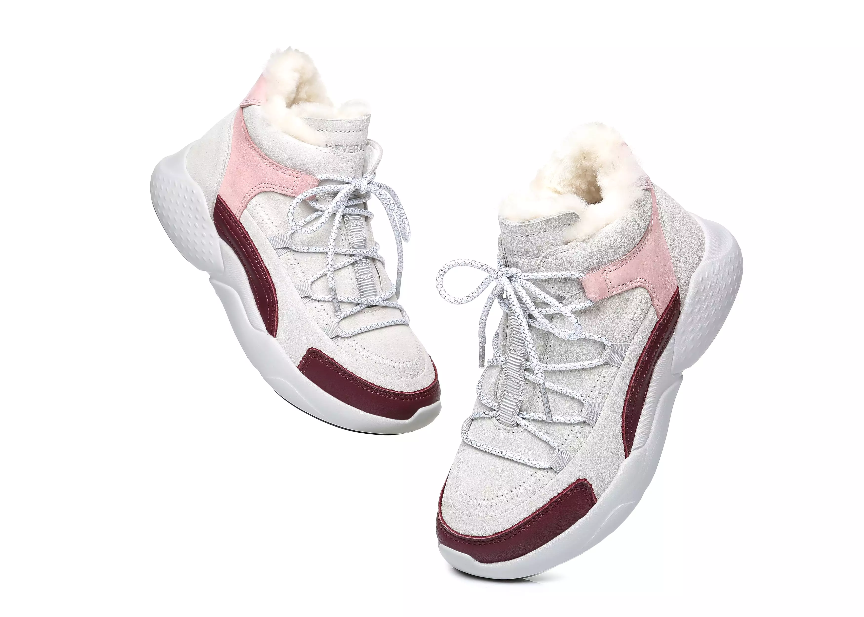 EVERAU Sheepskin Lace-Up Sneakers Women Pink Jelly