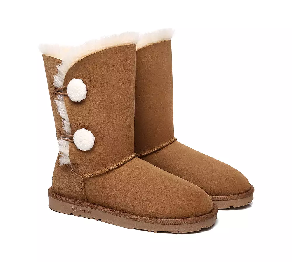 EVERAU Short Twin Button Sheepskin Boots Aspen