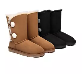 EVERAU Short Twin Button Sheepskin Boots Aspen