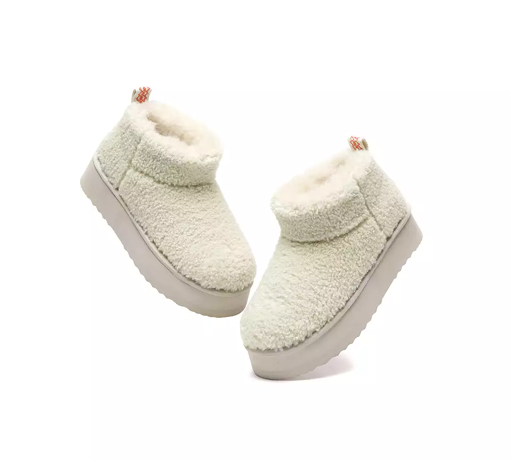 EVERAU UGG Sheepskin Wool Plush Ankle Boots Ultra Platform Teddycozy