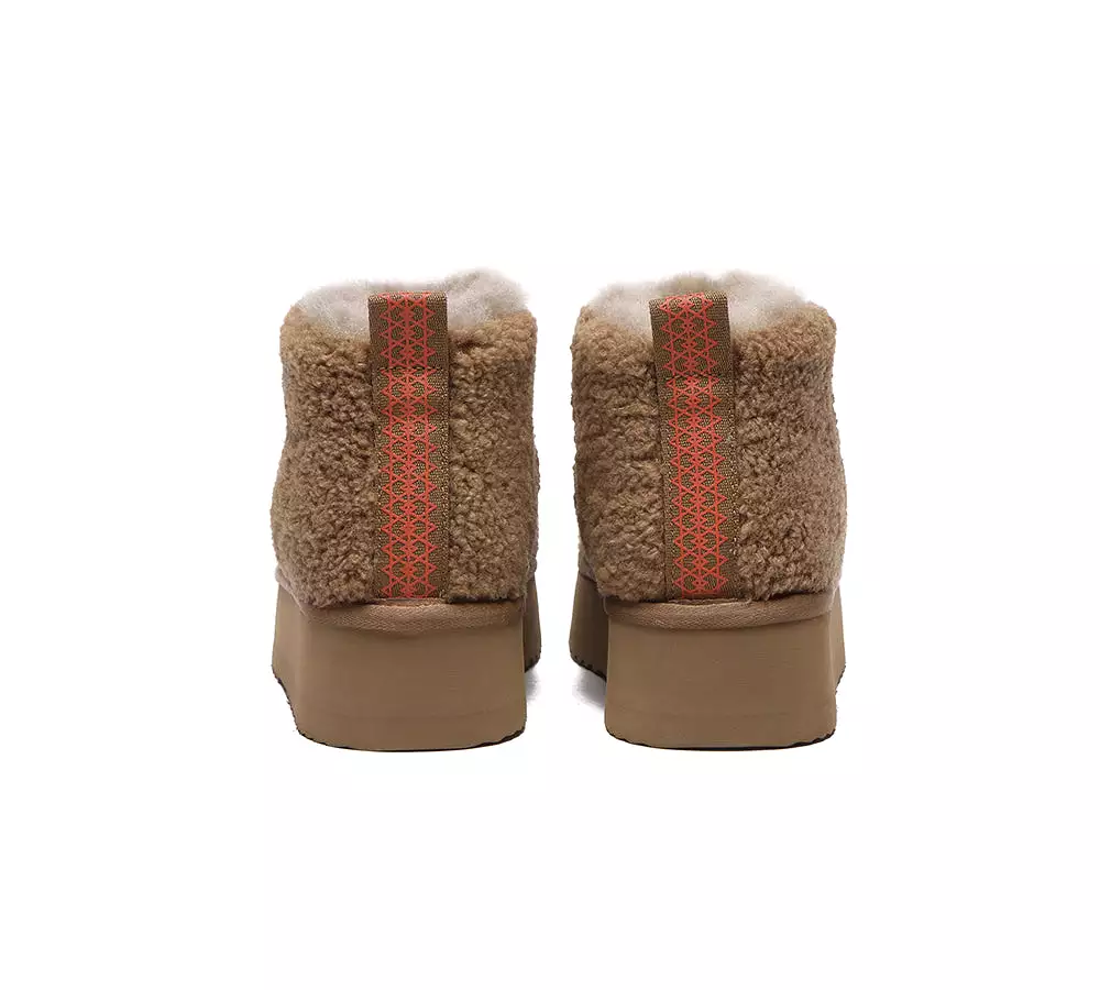 EVERAU UGG Sheepskin Wool Plush Ankle Boots Ultra Platform Teddycozy