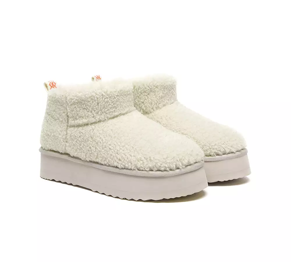 EVERAU UGG Sheepskin Wool Plush Ankle Boots Ultra Platform Teddycozy