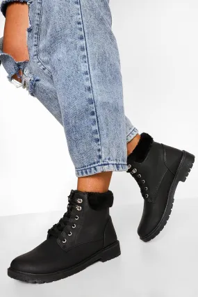 Fur Line Combat Boots