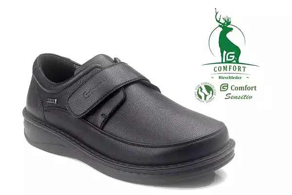 G-Comfort Mens Black leather Shoes Strap Over Wide Water Repellent P-3708S