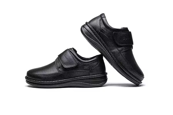 G-Comfort Mens Black leather Shoes Strap Over Wide Water Repellent P-3708S