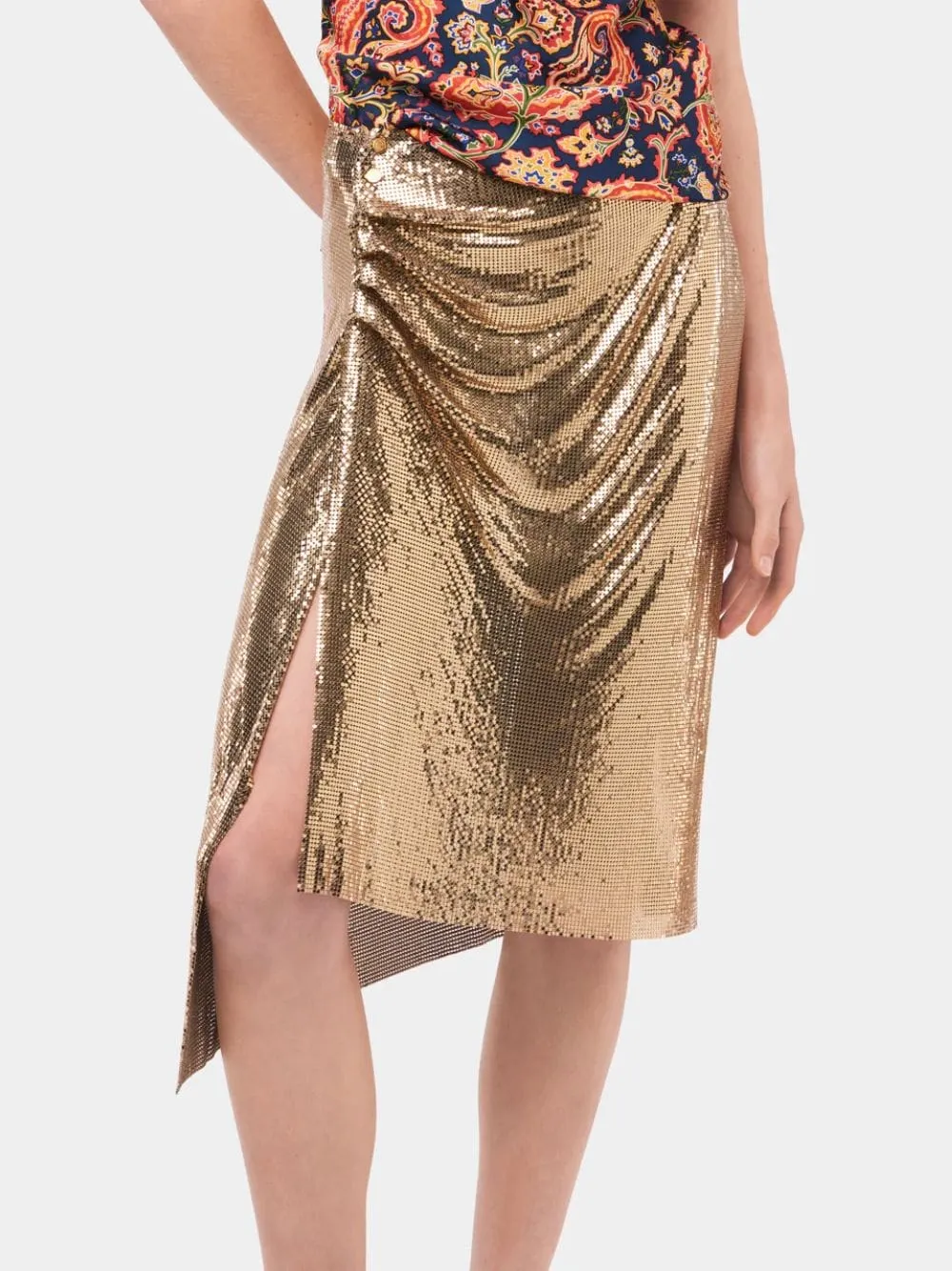 Gold Drapé Pression Chainmail Skirt