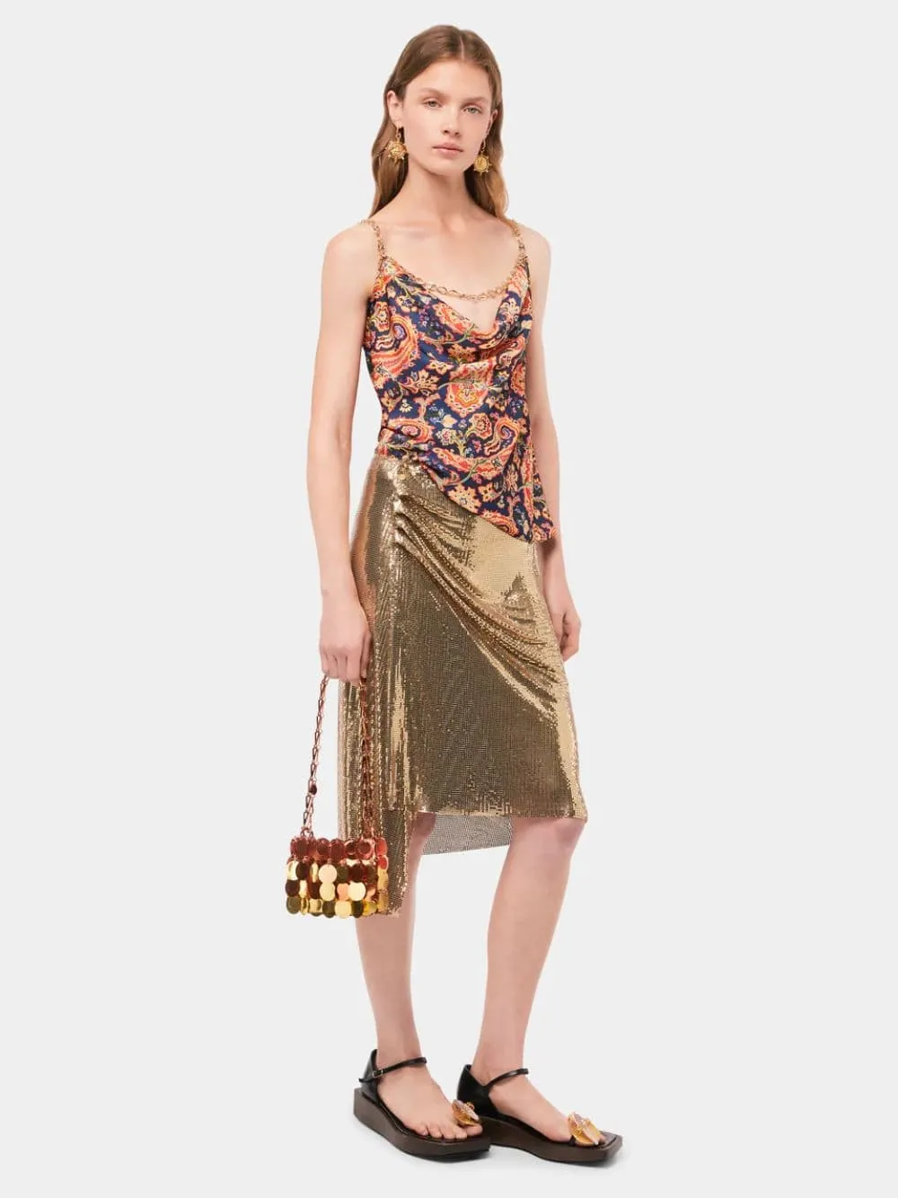 Gold Drapé Pression Chainmail Skirt