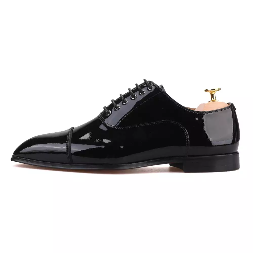 Handmade Black Parent Leather Men Dress Shoes