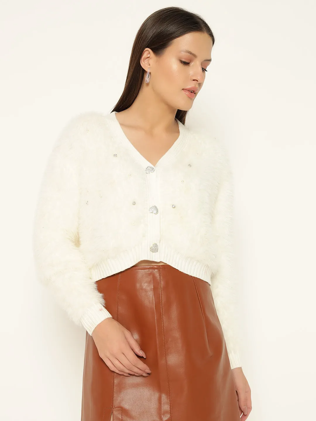 HEARTS FUR SWEATER-BEIGE