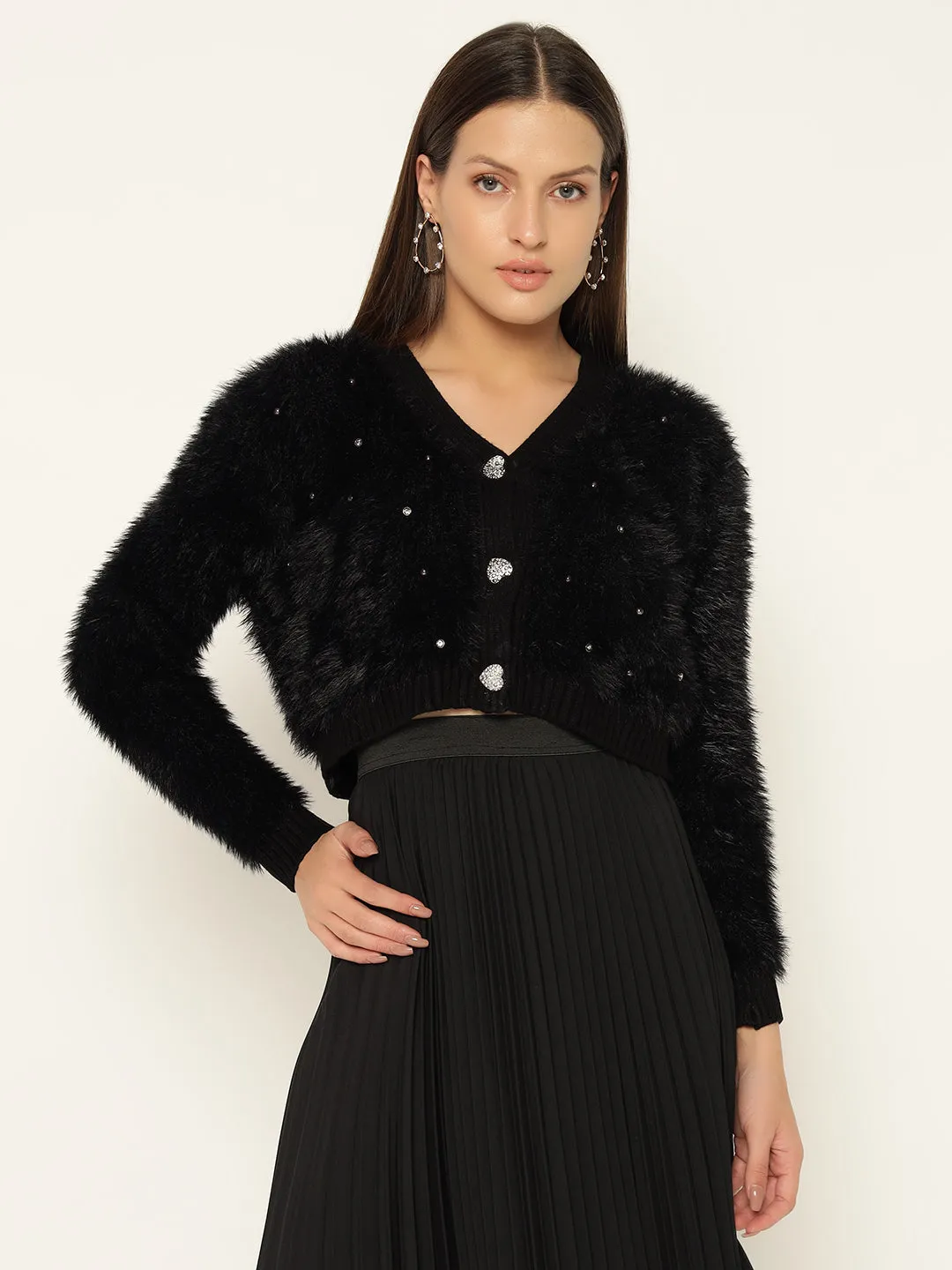 HEARTS FUR SWEATER-BLACK