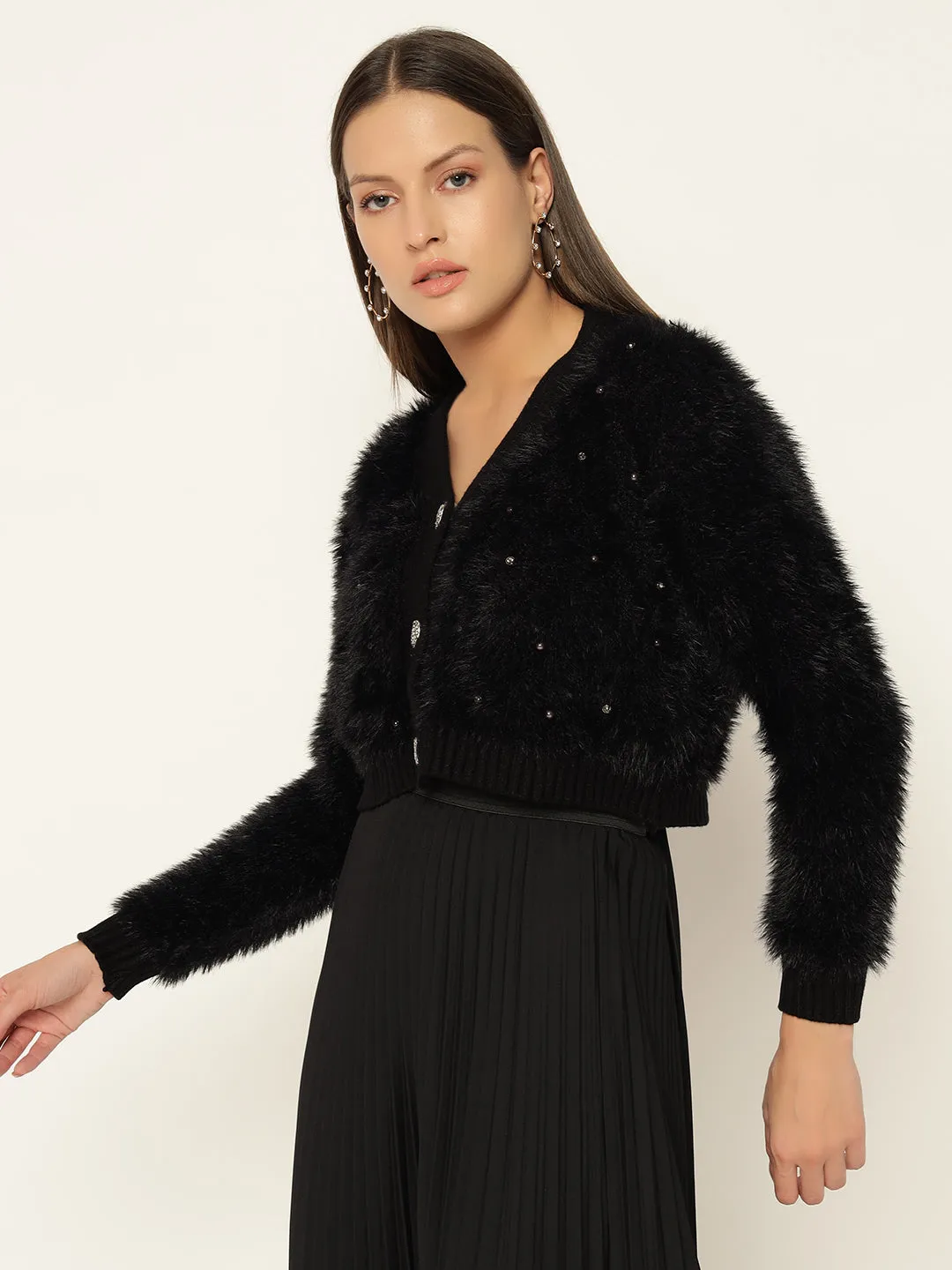 HEARTS FUR SWEATER-BLACK