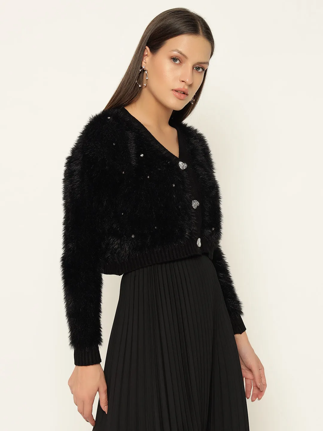 HEARTS FUR SWEATER-BLACK