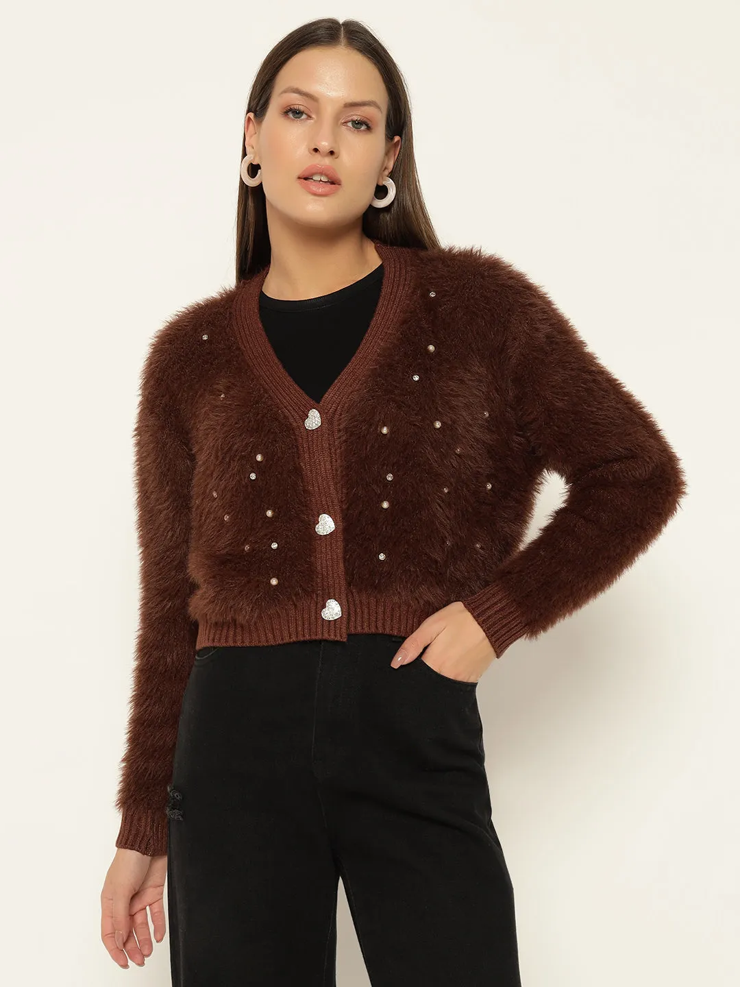 HEARTS FUR SWEATER-BROWN