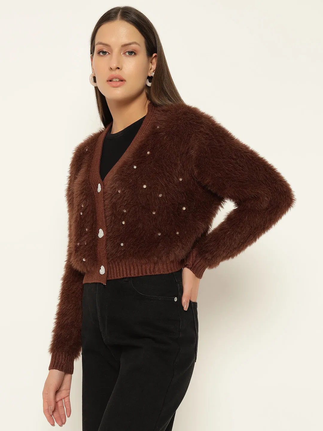 HEARTS FUR SWEATER-BROWN