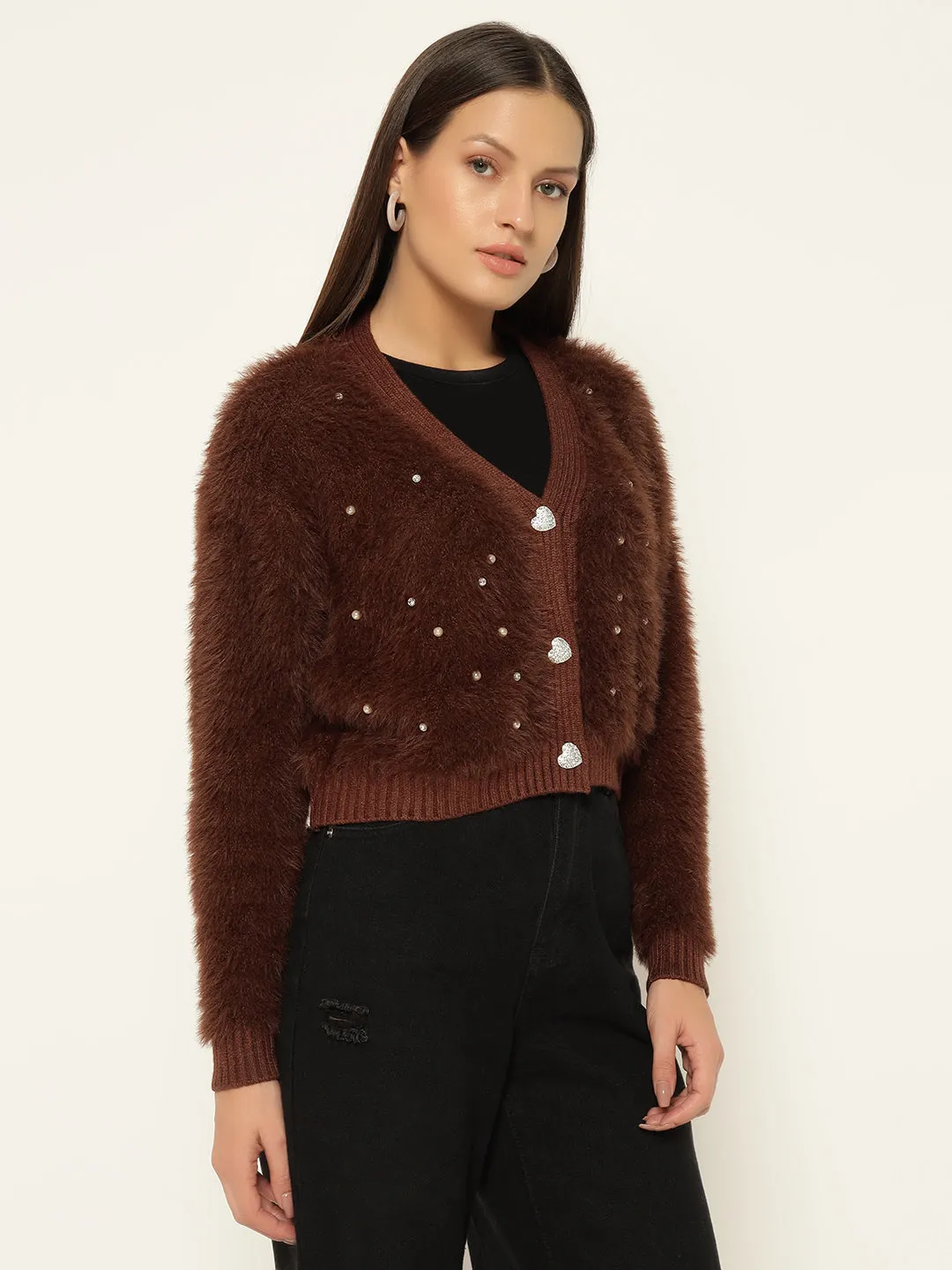 HEARTS FUR SWEATER-BROWN