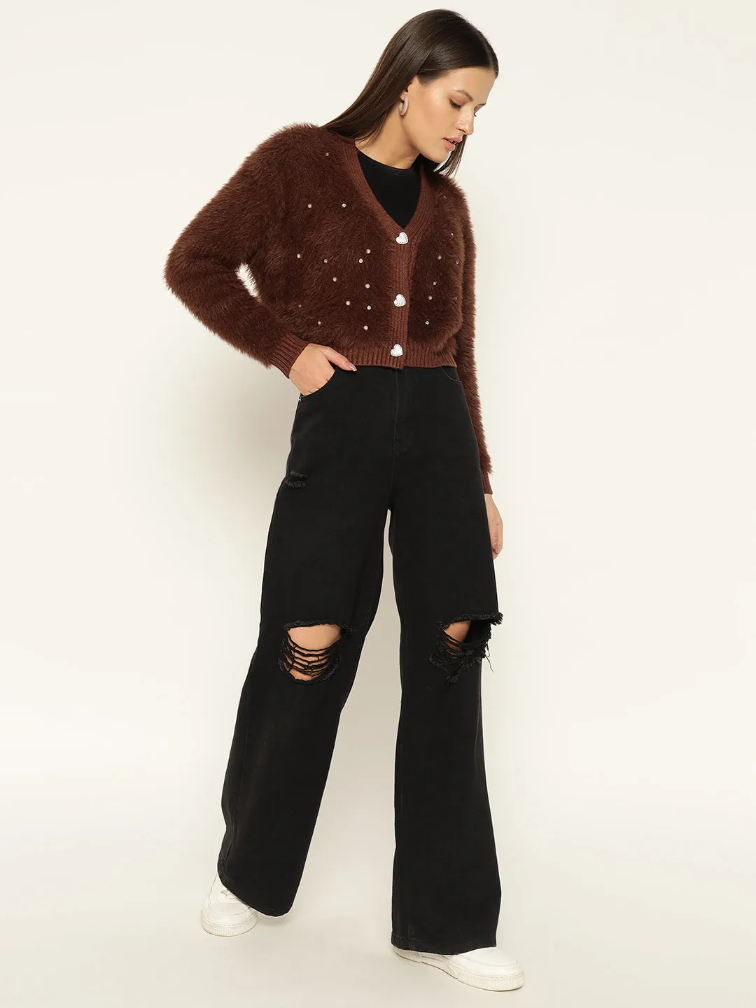 HEARTS FUR SWEATER-BROWN