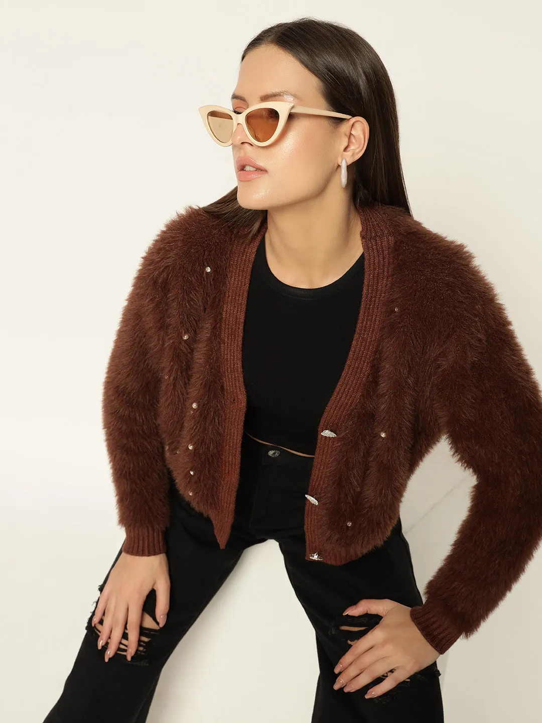 HEARTS FUR SWEATER-BROWN