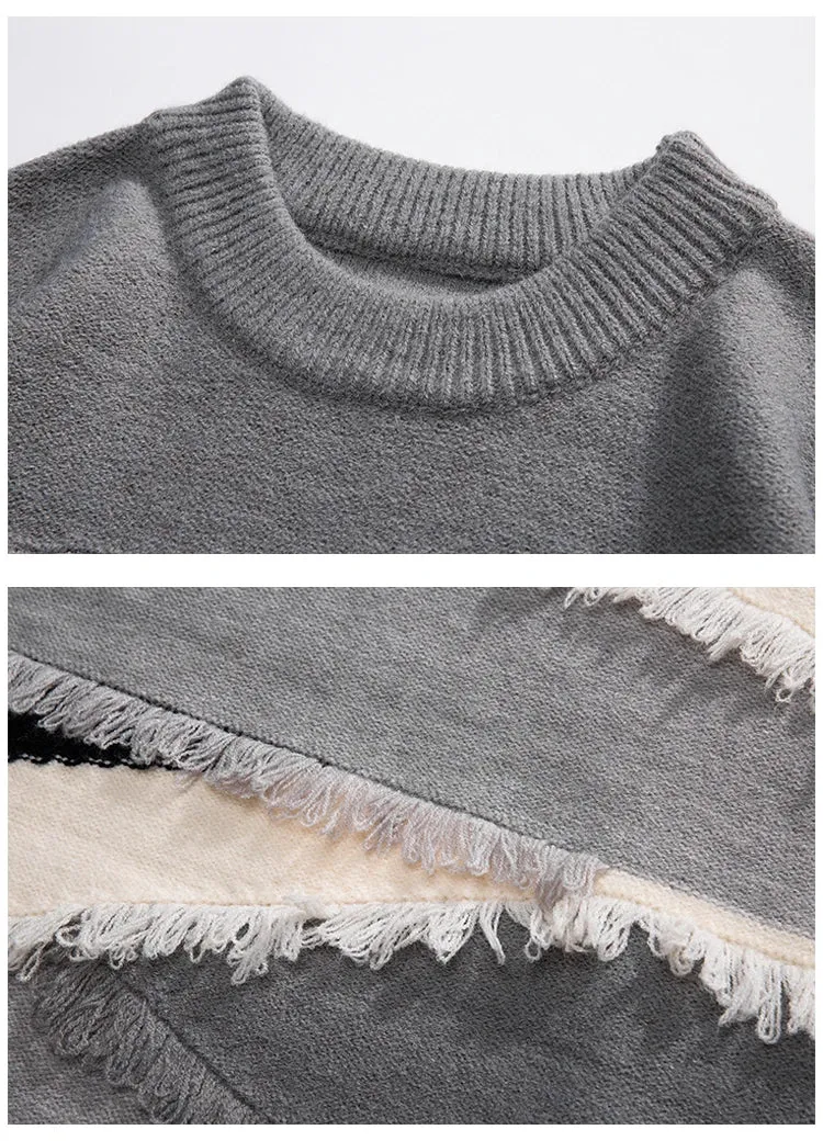 Hole Fringed Pullover Sweater