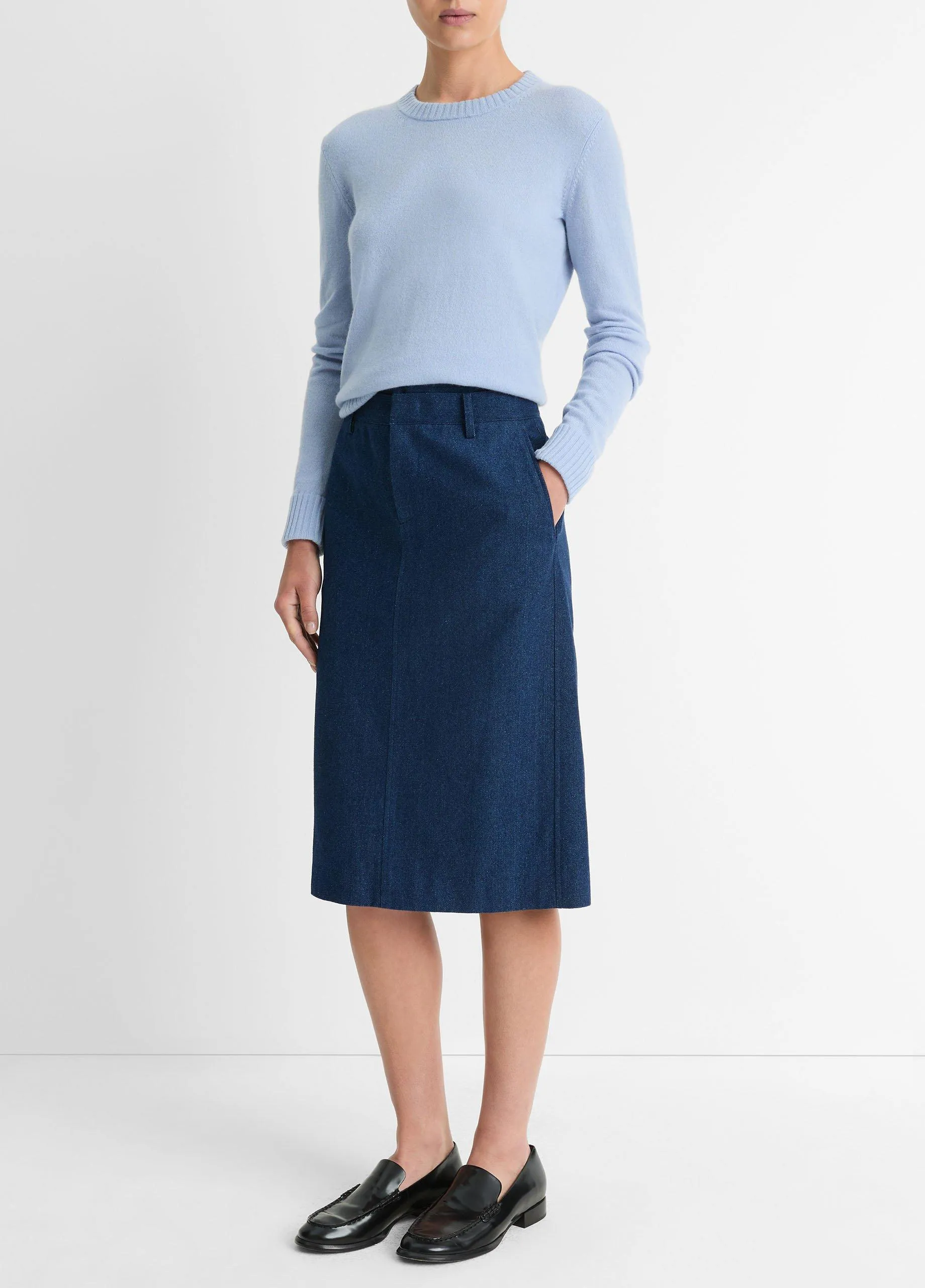 Italian Cotton Double-Waistband Mid-Rise Pencil Skirt