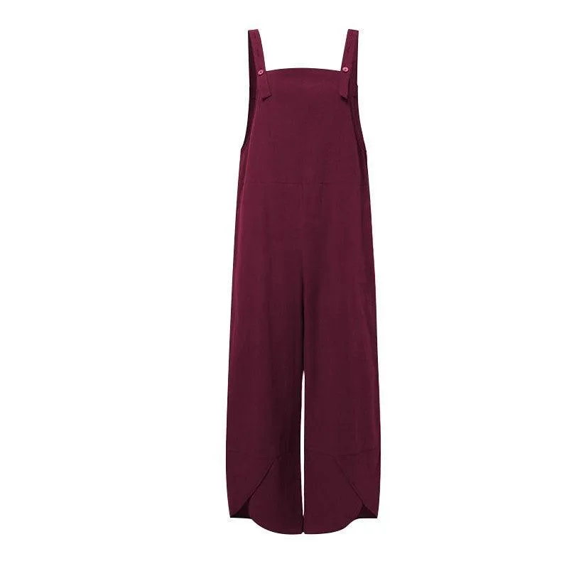 Jumpsuit Solid Color Casual Ninth Overalls