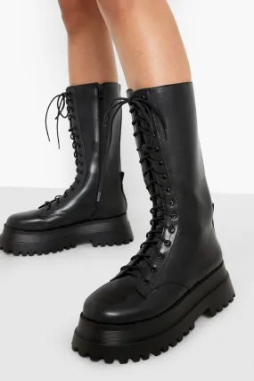 Knee High Chunky Sole Combat Boots