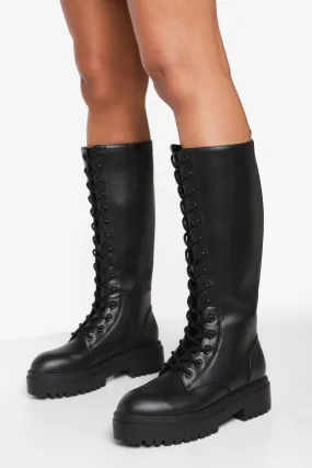 Knee High Lace Up Combat Boots