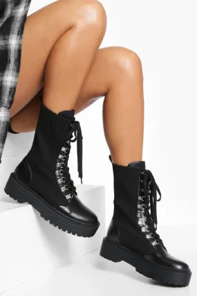 Knitted Chunky Lace Up Combat Boots