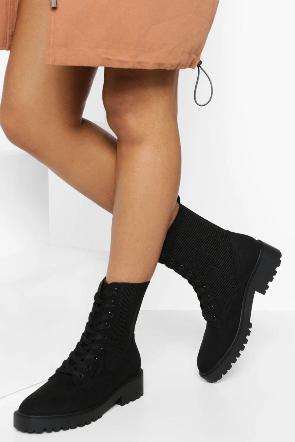 Knitted Panel Combat Boots