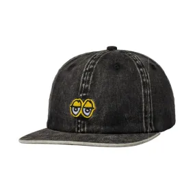 Krooked Eyes Strapback Hat - Black Wash/Gold