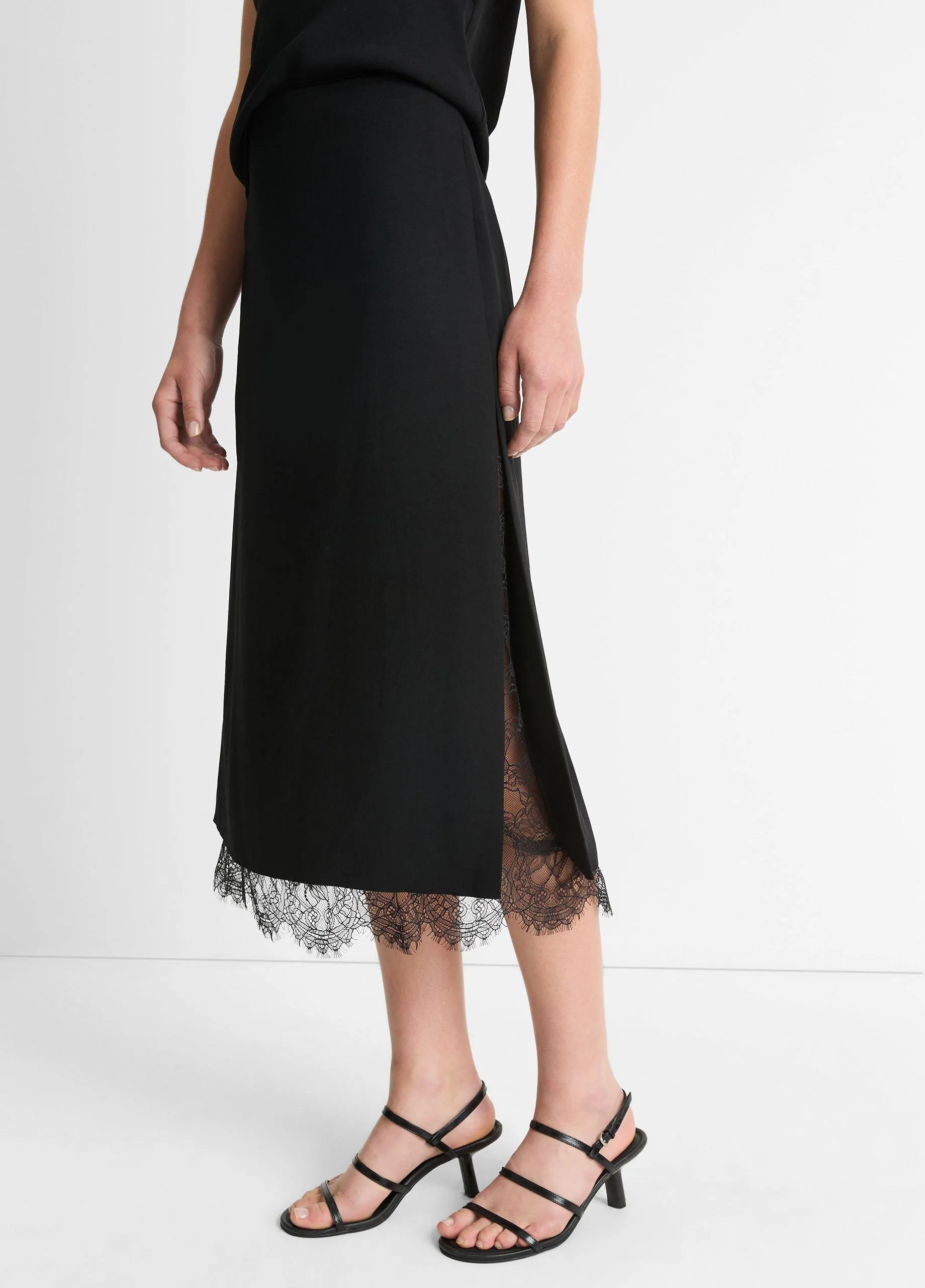 Lace-Paneled Straight Skirt