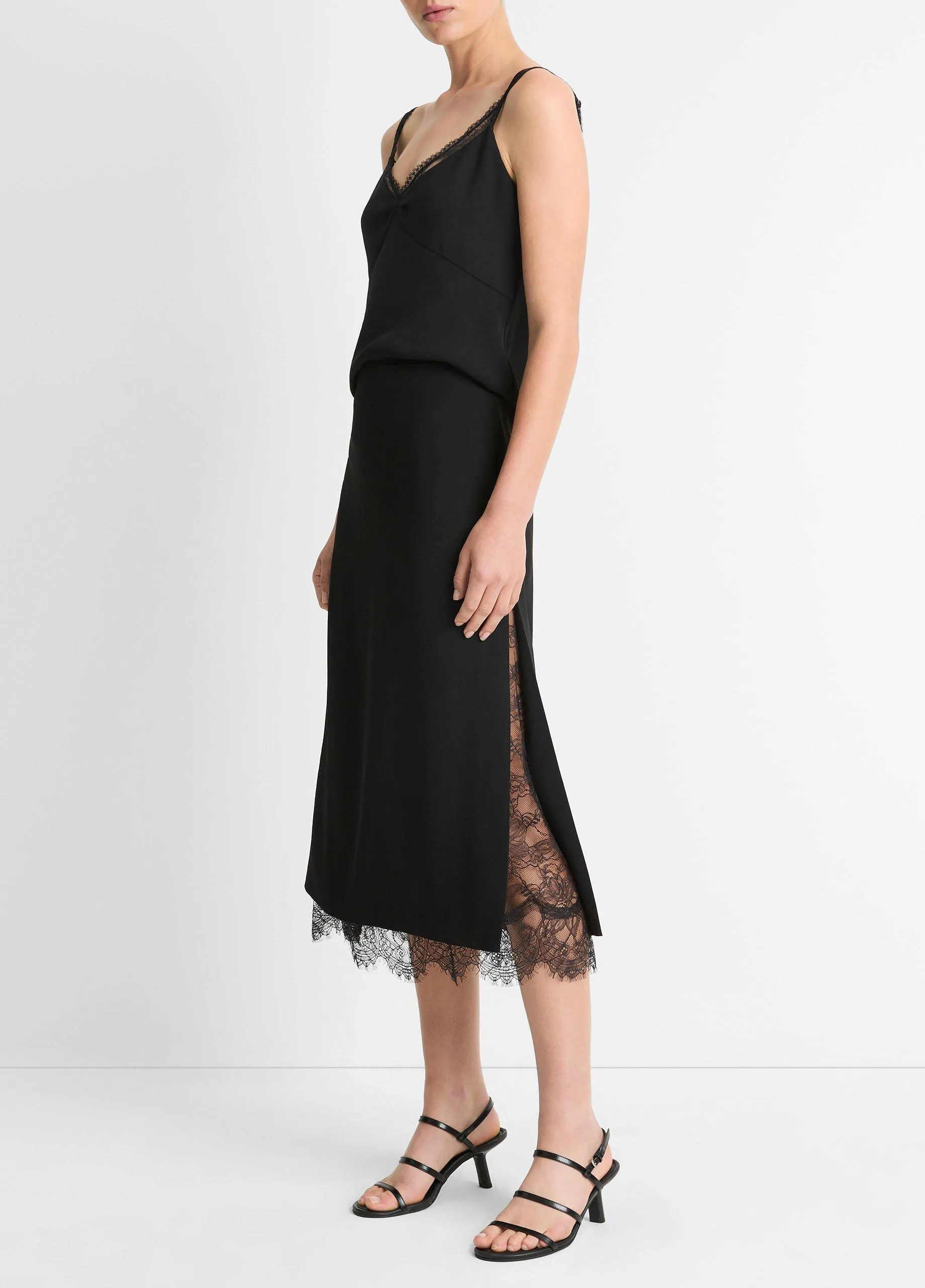 Lace-Paneled Straight Skirt