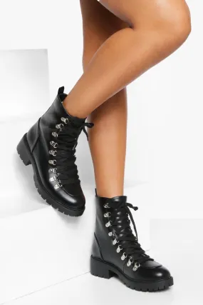 Lace Up Metal Detail Combat Boots