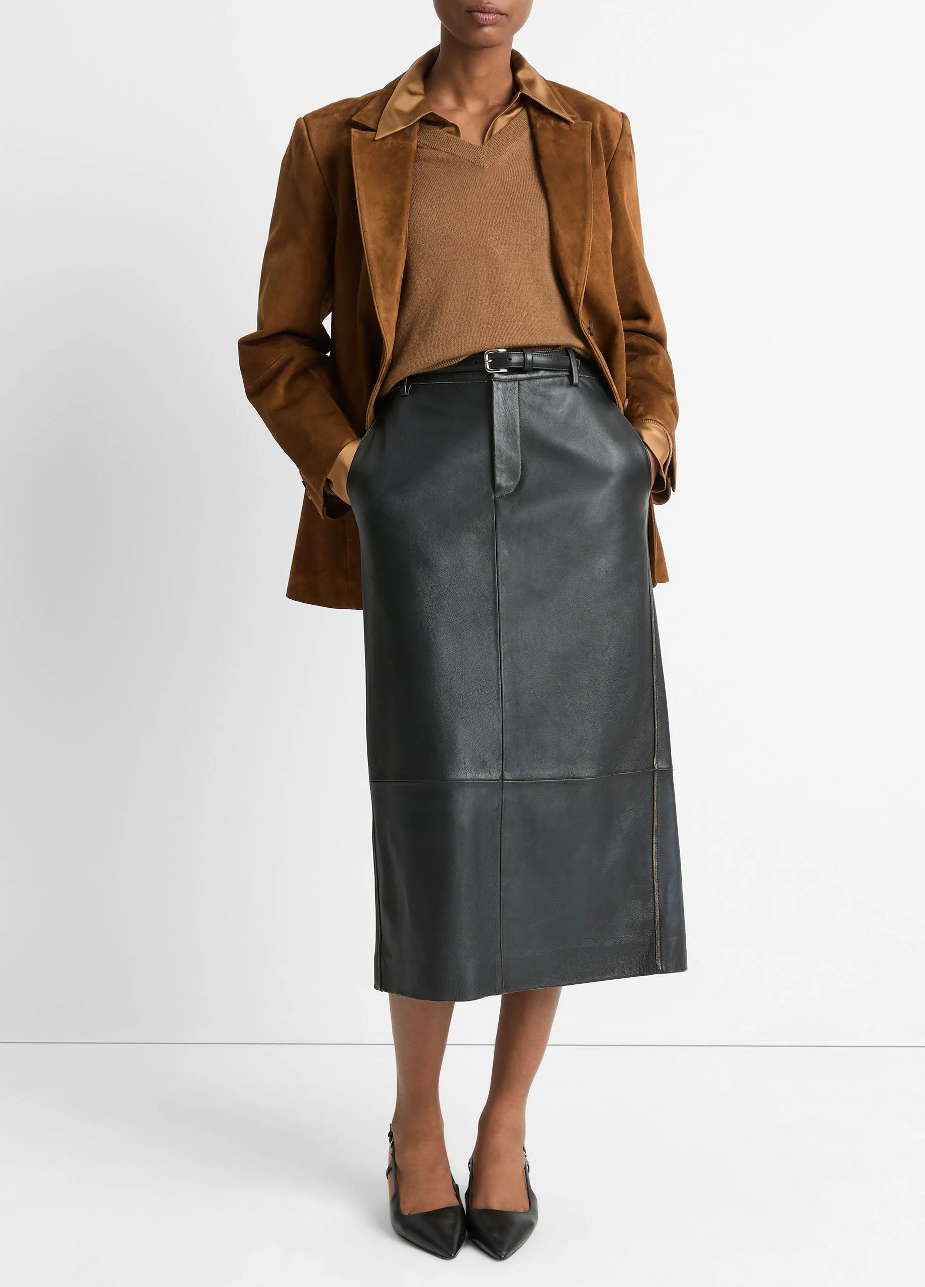 Leather Mid-Rise Pencil Skirt