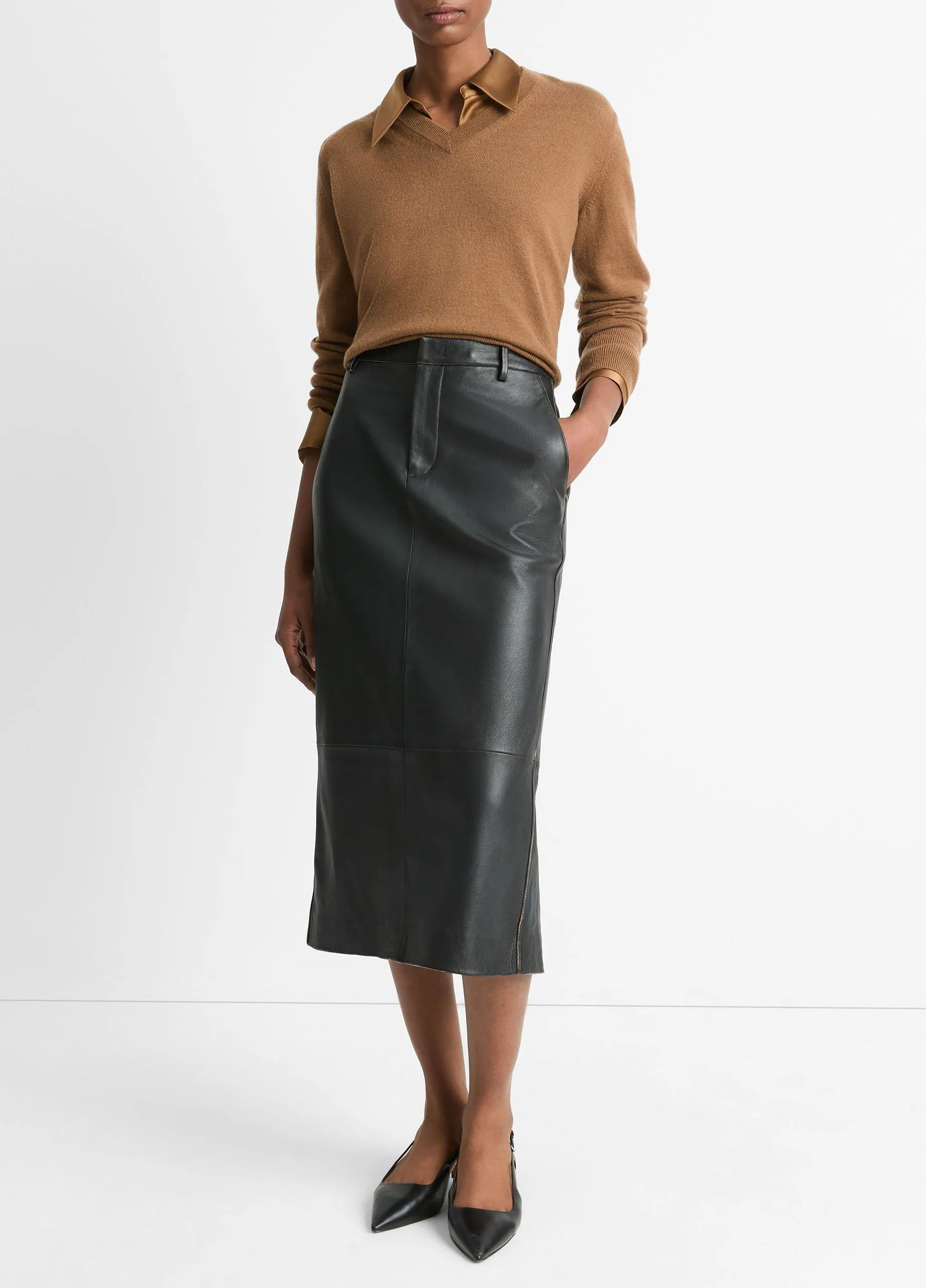 Leather Mid-Rise Pencil Skirt