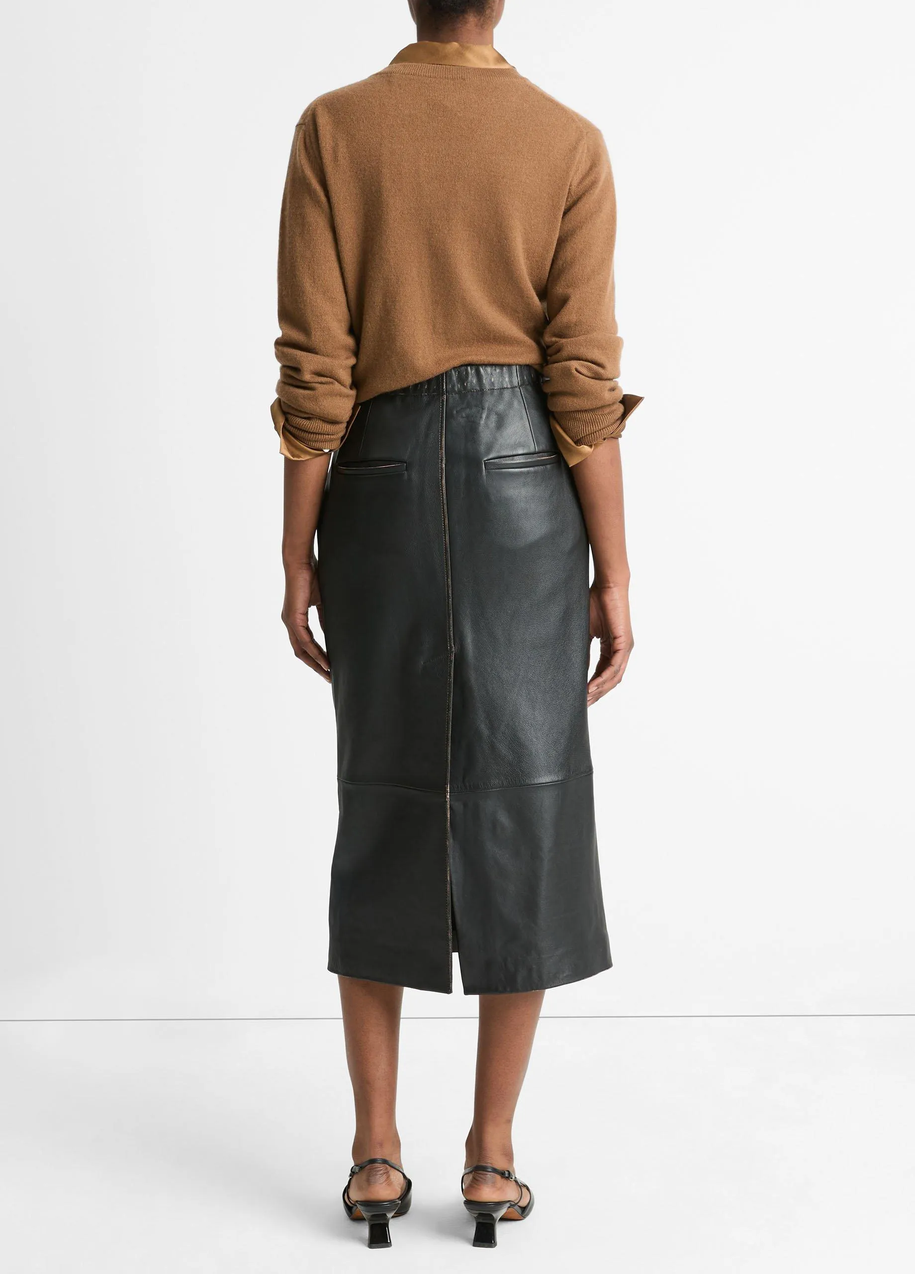 Leather Mid-Rise Pencil Skirt