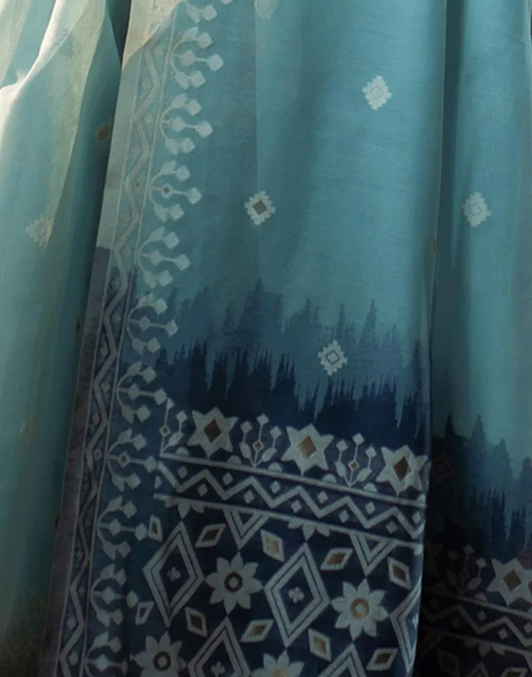 Light Blue Cotton Woven Sarees