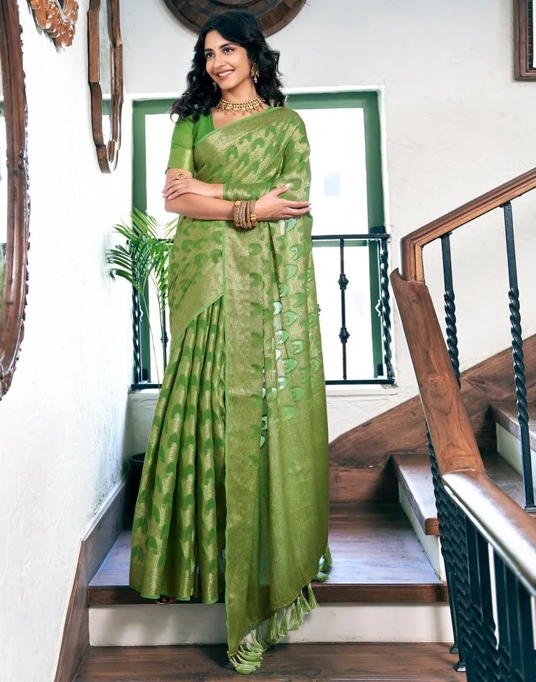 Light Green Silk Plain Sarees