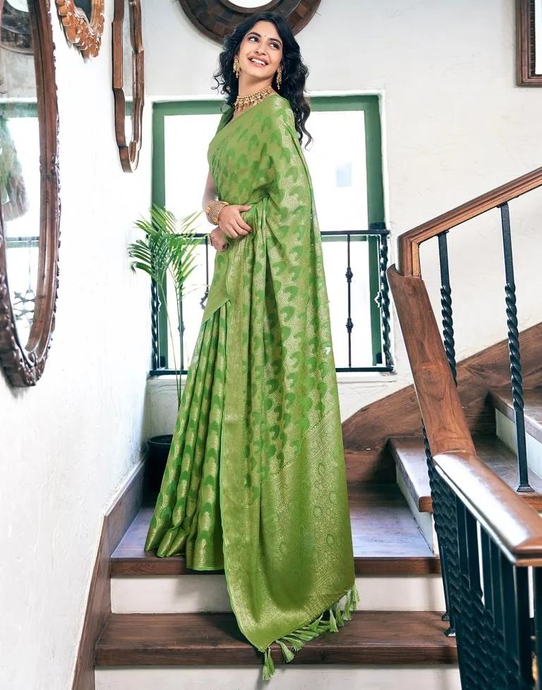 Light Green Silk Plain Sarees