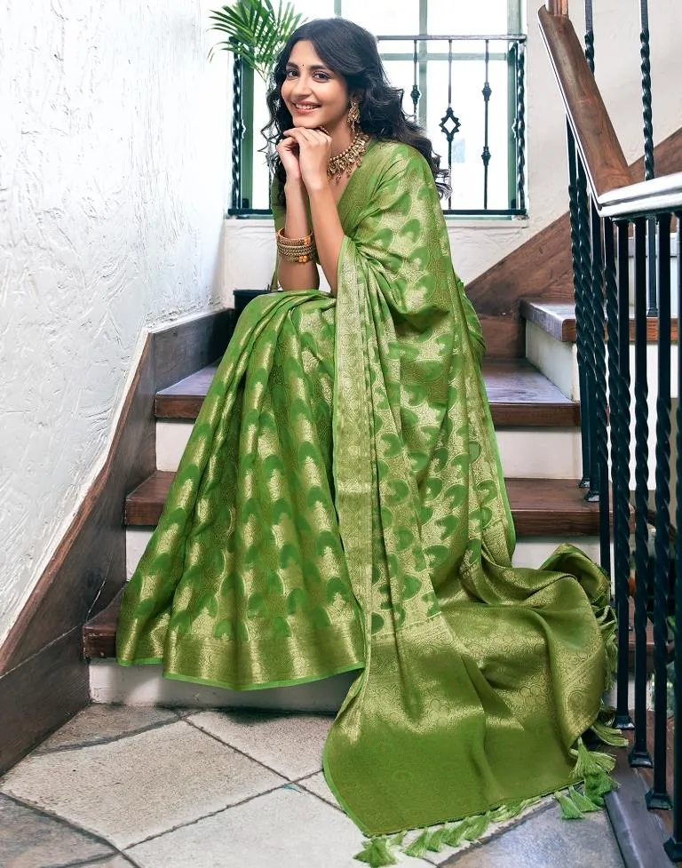 Light Green Silk Plain Sarees