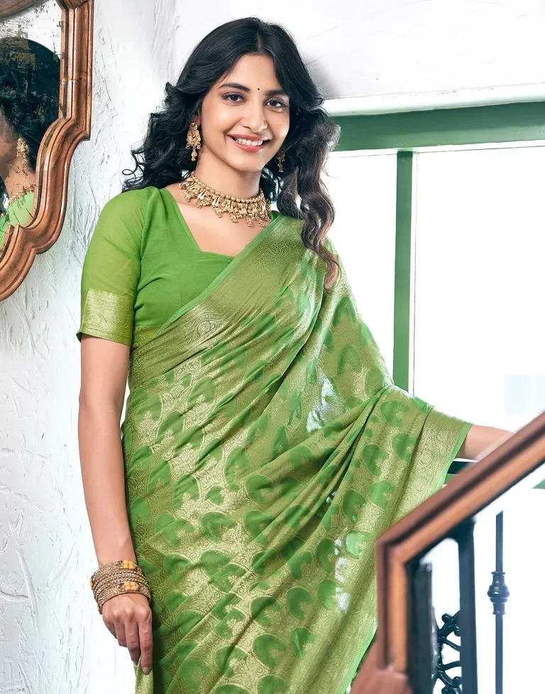 Light Green Silk Plain Sarees