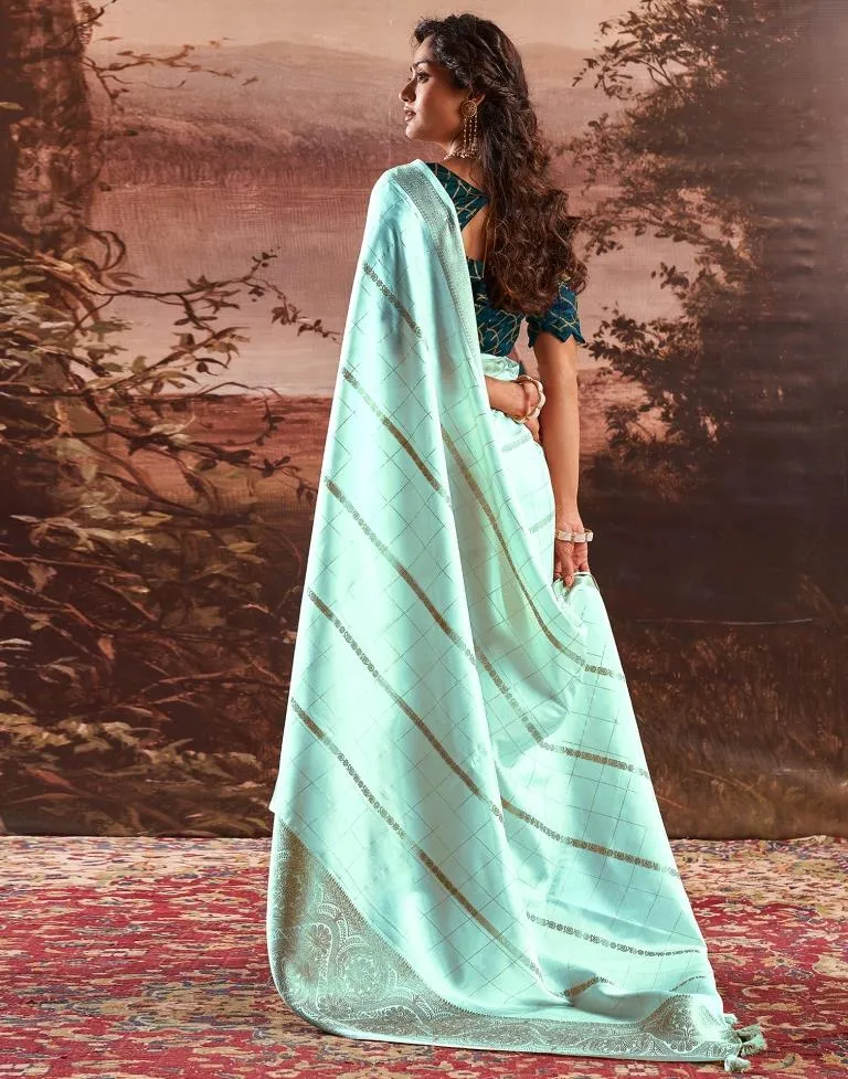 Light Mint Blue Silk Plain Sarees