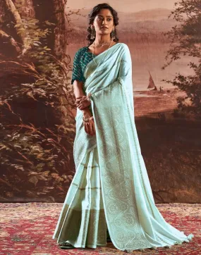 Light Mint Blue Silk Plain Sarees