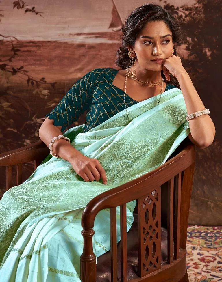 Light Mint Blue Silk Plain Sarees