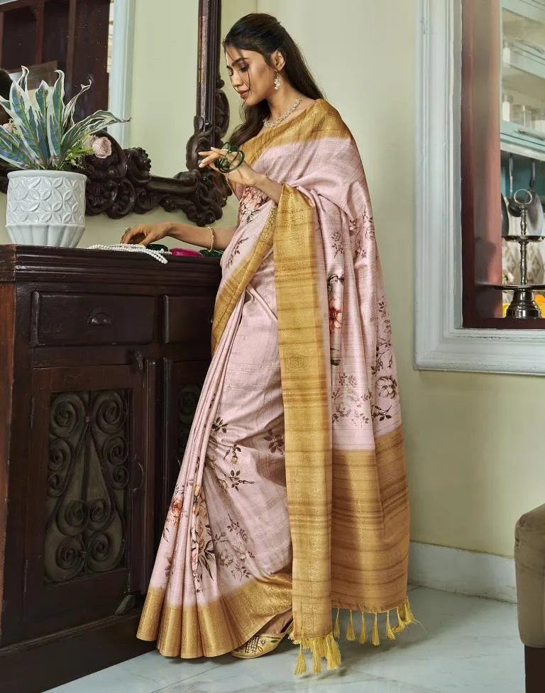 Light Peach Silk Woven Sarees