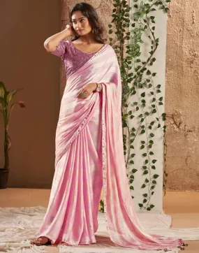 Light Pink Chiffon Plain Sarees