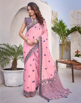 Light Pink Silk Plain Sarees