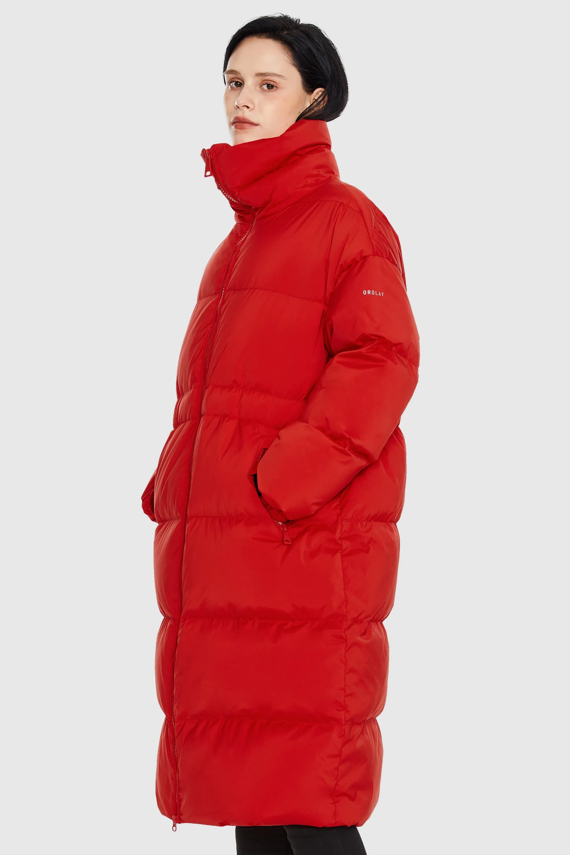 Long Puffer Jacket with Velcro Belt