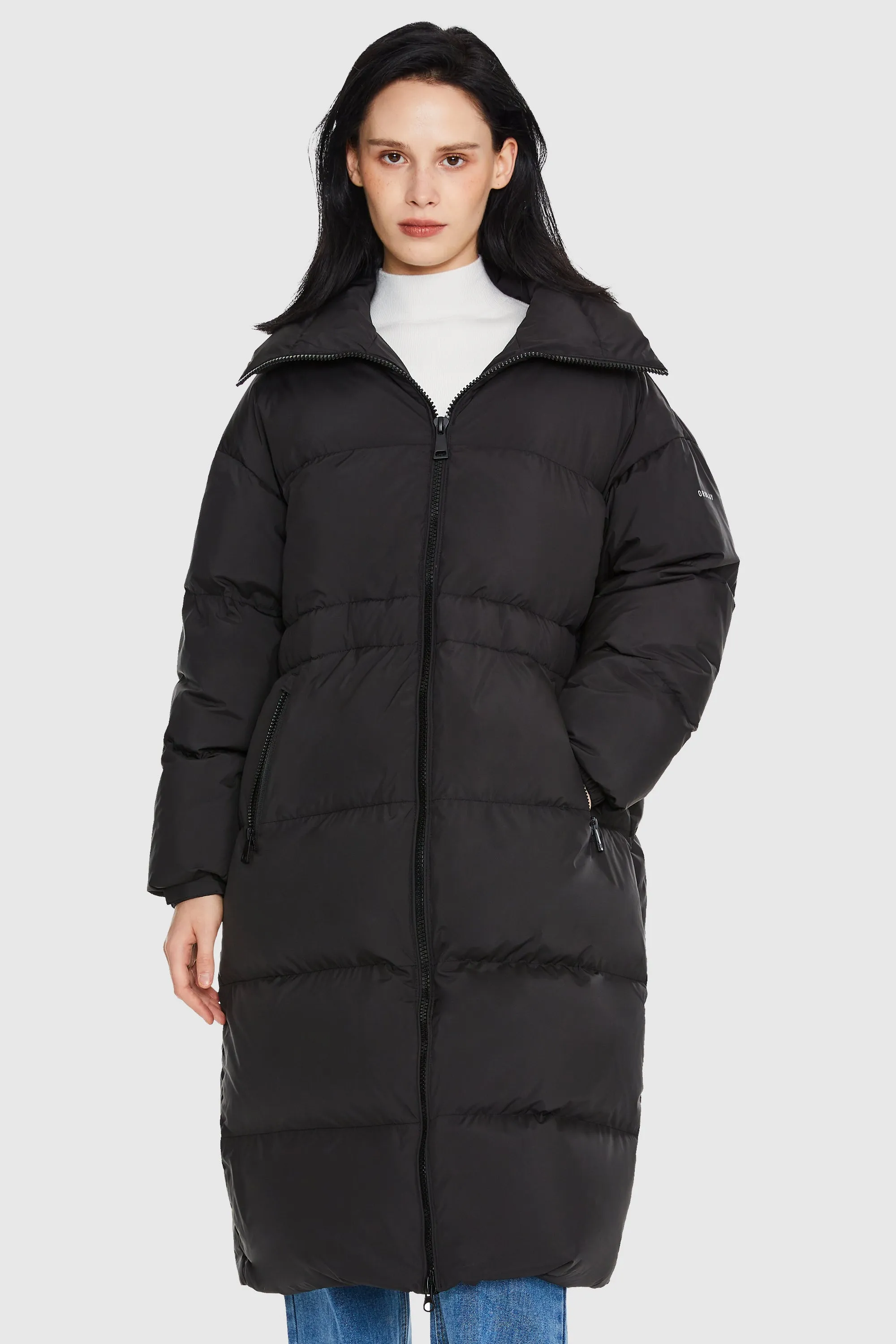 Long Puffer Jacket with Velcro Belt