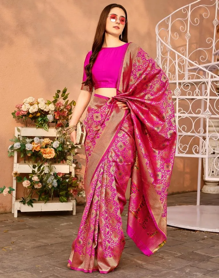 Magenta Silk Plain Sarees